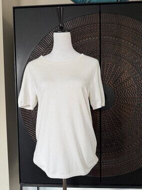 Ann Taylor Petite White Knit Top Short Sleeve Classic Size LP
